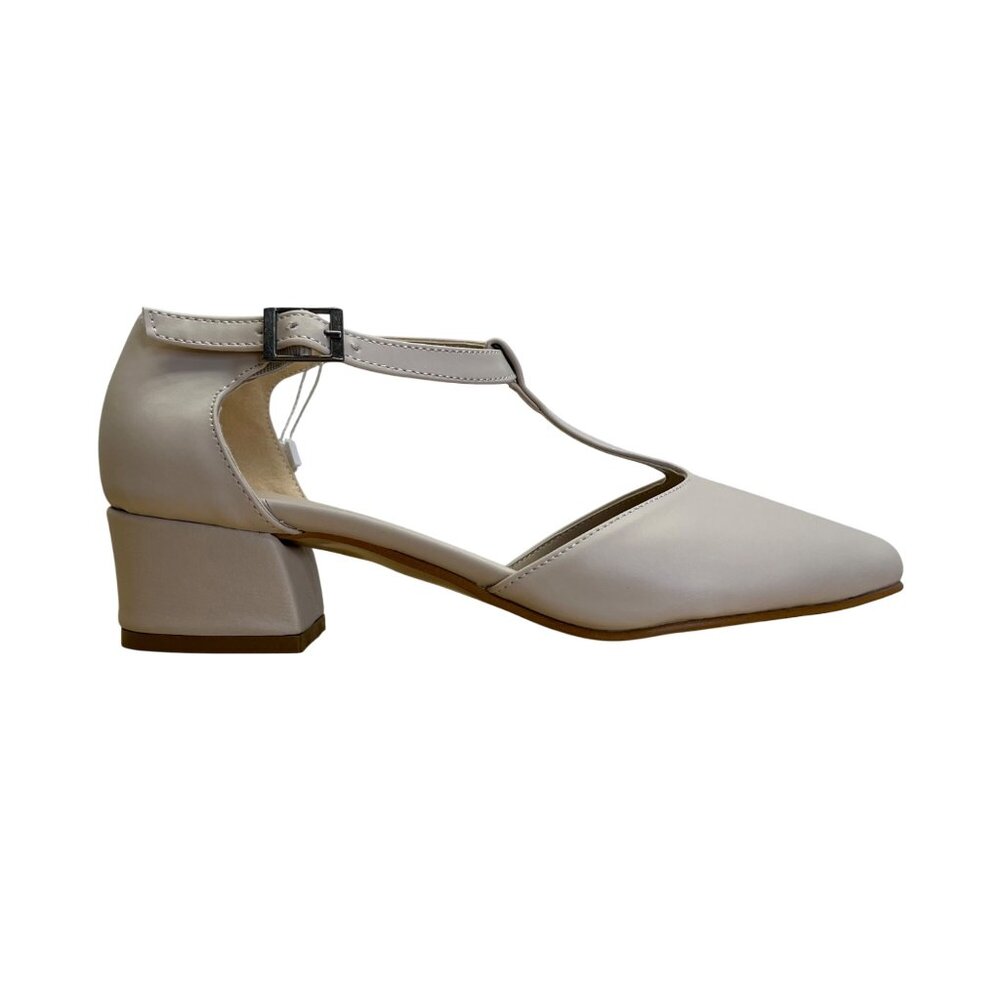 Sultan Handmade Women's Ivory Leather T-Strap Block Heel Shoes Size 7.5 US - New